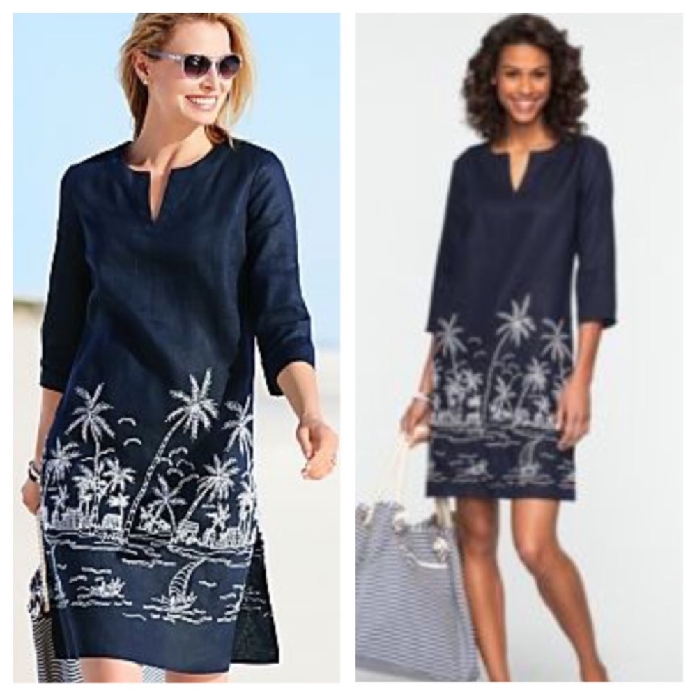 Talbots embroidered beaded Navy Blue Beach Cover-Up Dress
